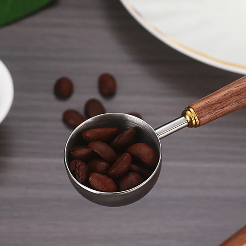 Stainless Steel Coffee Scoop 25ml Wooden Handle Long Measuring Spoon