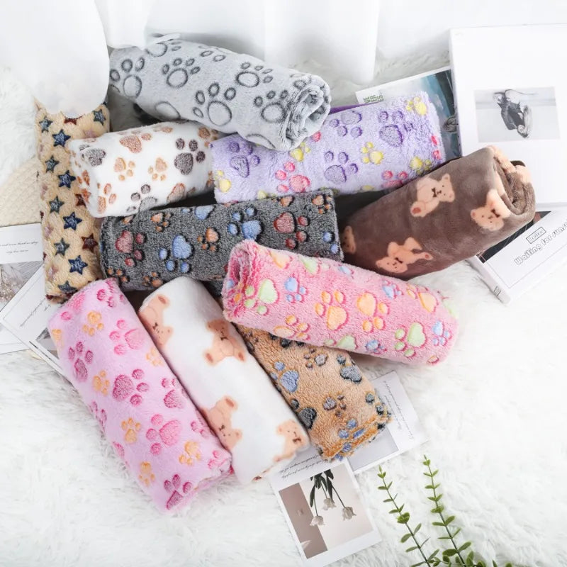 Soft Flannel Pet Blanket Paw Print for Dogs and Cats