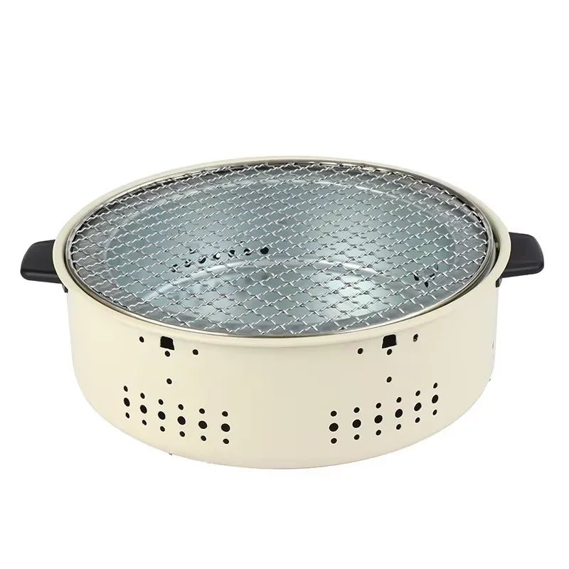 Portable Round Charcoal BBQ Grill Stainless Steel Korean Style Outdoor Camping Barbecue Stove