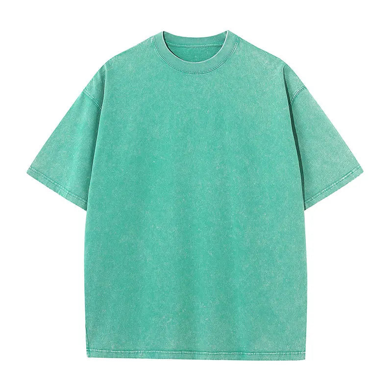Men Oversized Washed Cotton Vintage T Shirt Loose Fit Short Sleeve Basic Tee