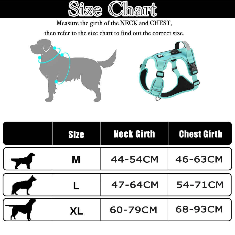 Dog Harness and Leash Set with AirTag Holder Reflective Breathable Oxford Harness
