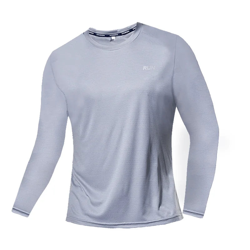 Men Ice Silk Long Sleeve Shirt Quick Dry Breathable Sun Protection Running Outdoor Sports Tee