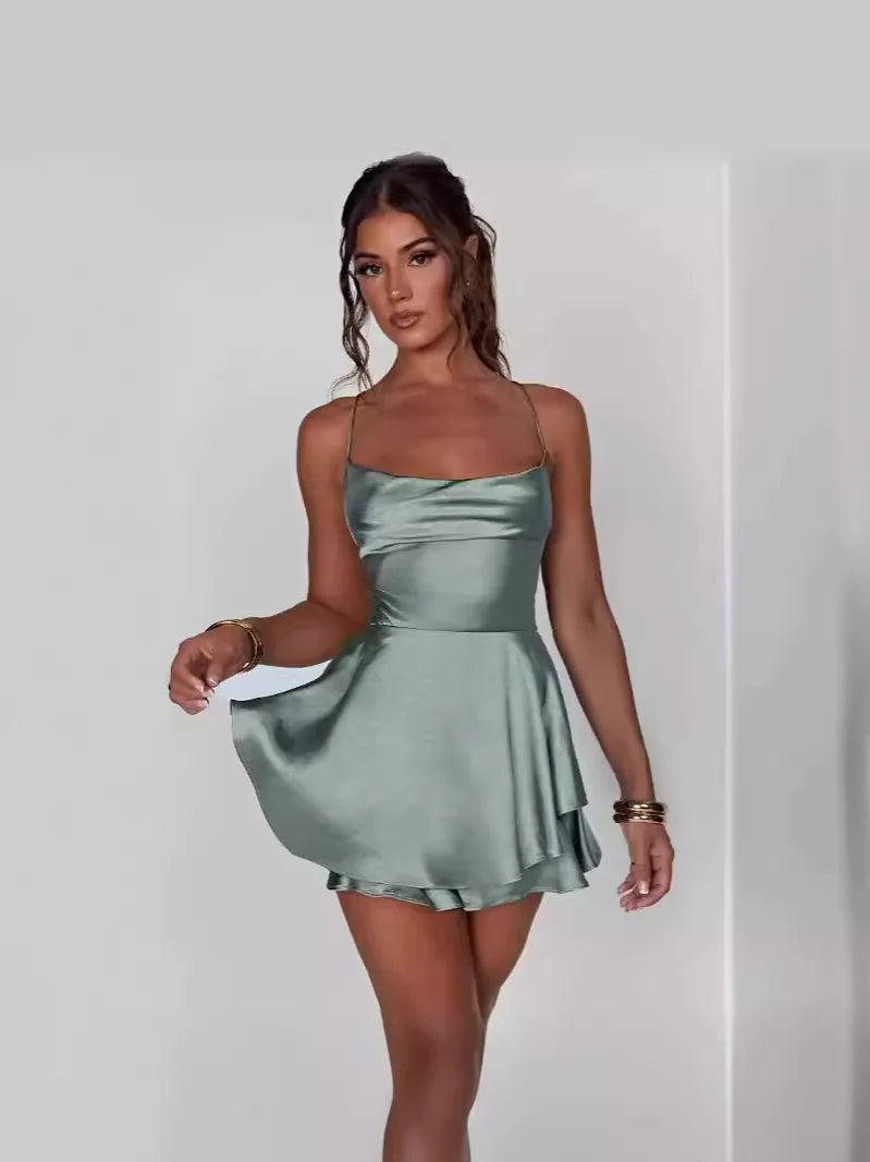 Women’s Slim Fit Backless Suspender Dress and Pants Set Summer Outfit