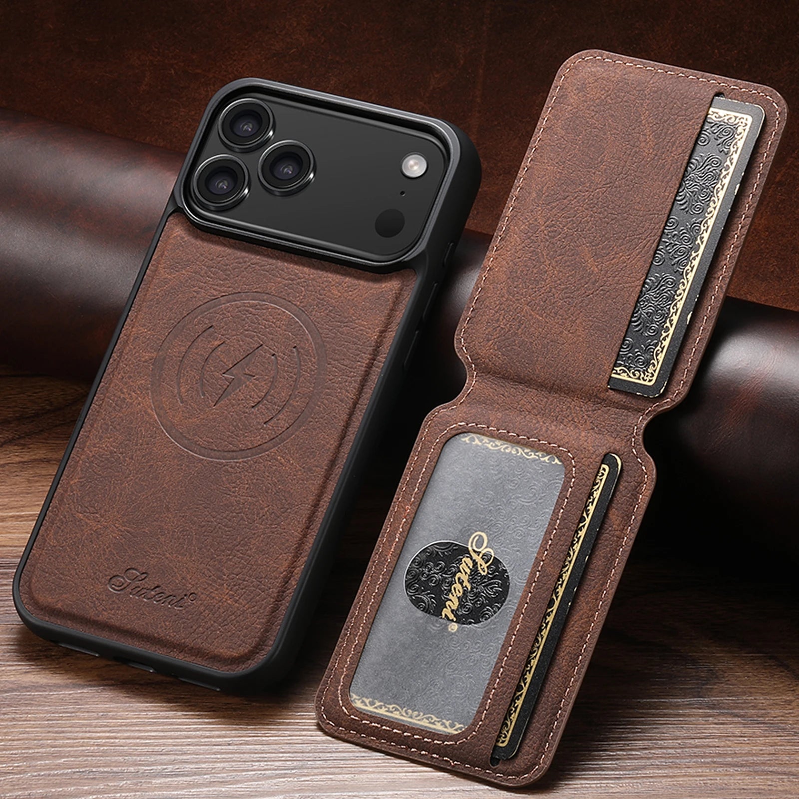 Magnetic with Card Holder Stand Faux Leather iPhone Case