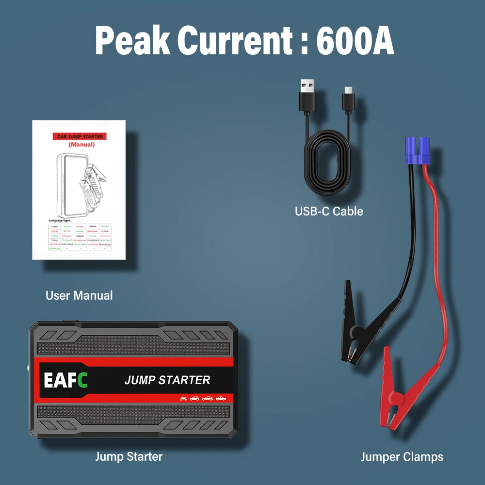 Portable Car Jump Starter 600A 12V – Emergency Battery Booster Power Bank for Petrol & Diesel Cars