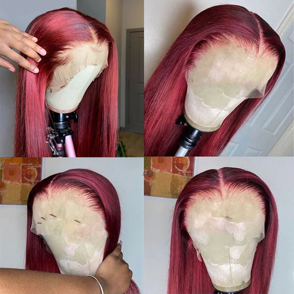 99J Burgundy Wig – Straight HD Lace Front Human Hair Wig (Wine Red)