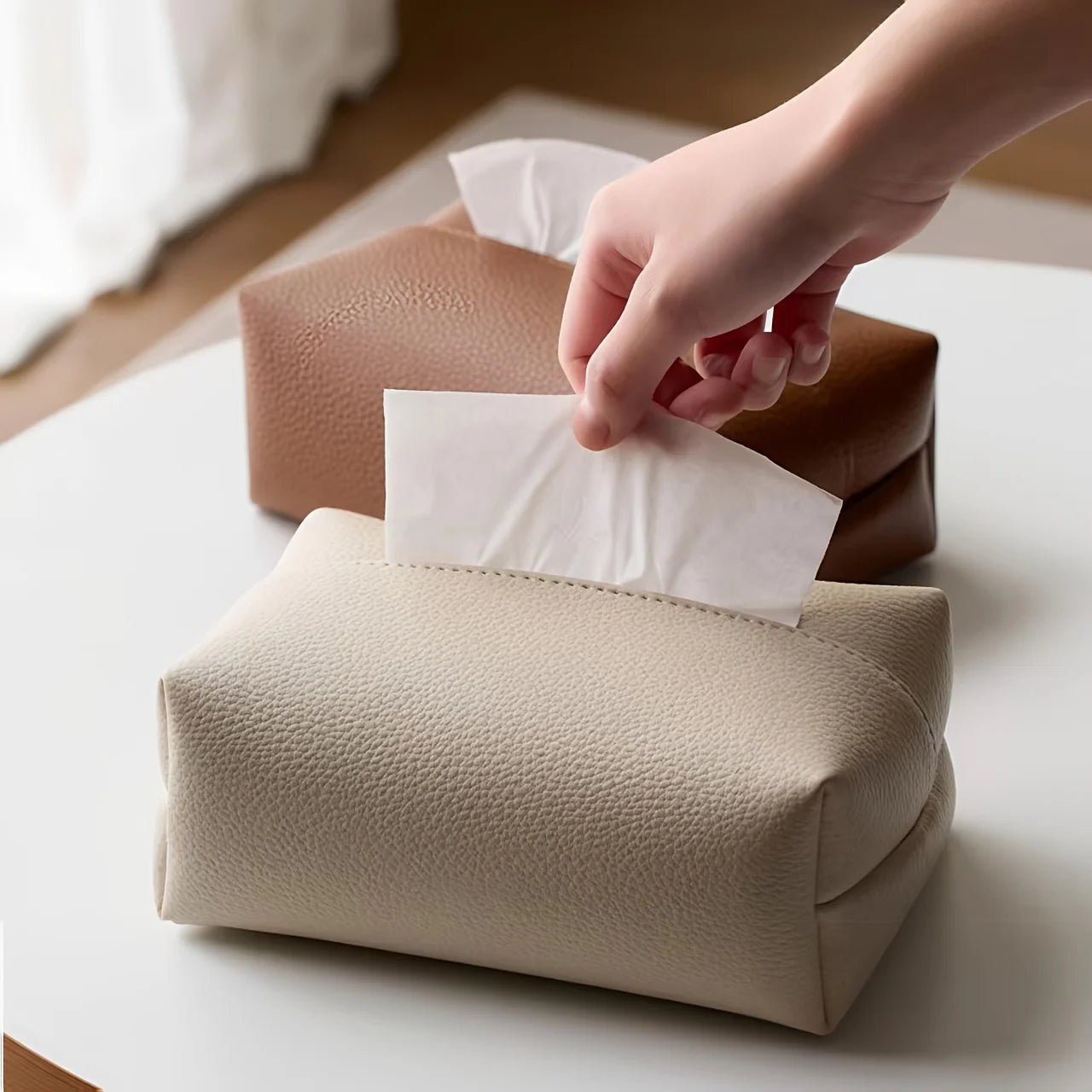 Leather Tissue Box Square Modern Cover for Bathroom Home Decor