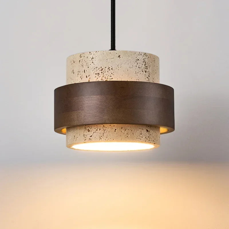 LED Pendant Lamp Small Stone and Walnut Wood Hanging Light for Bedroom Bedside Bar and Restaurant
