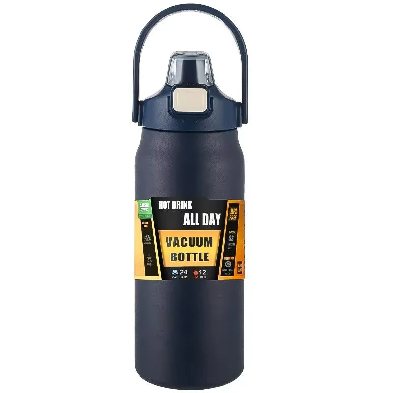 Stainless Steel Vacuum Insulated Water Bottle 800ml 1000ml 1500ml Leakproof Thermal Flask with Straw