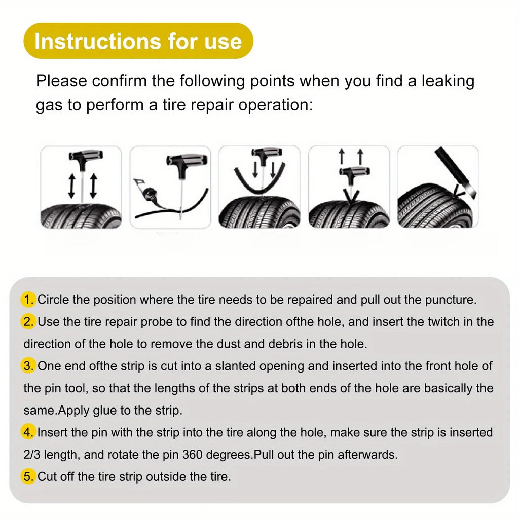 Emergency Tire Repair Kit – Car Puncture Fix Tool Set with Rubber Strips & Glue