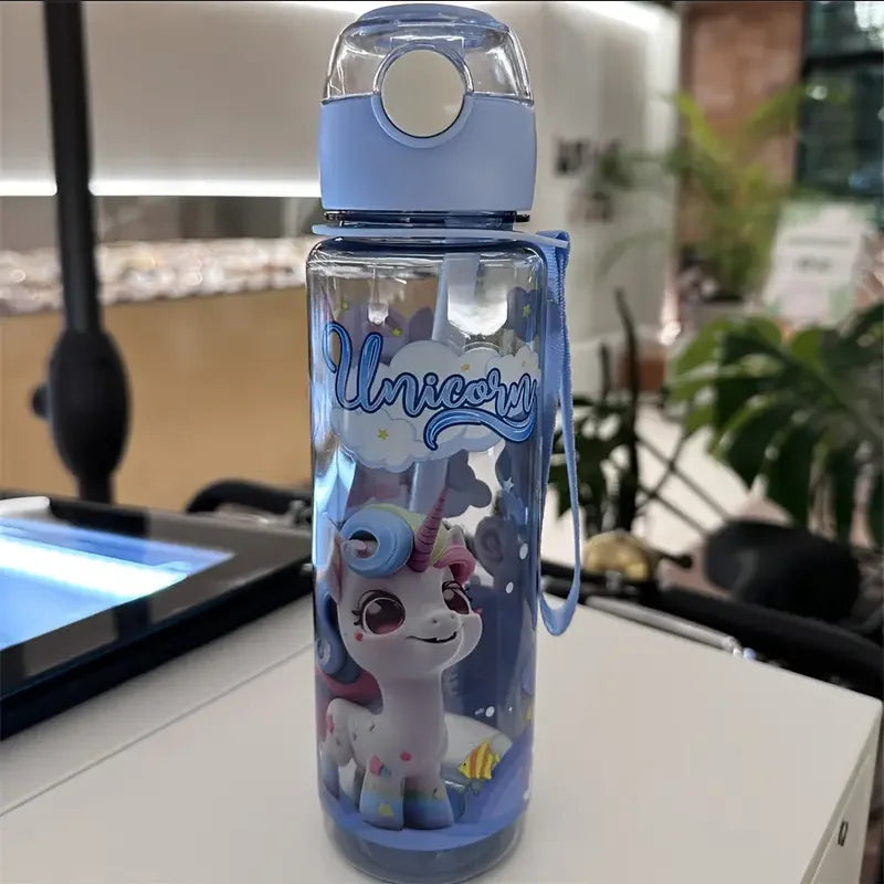 Cute Cartoon Water Bottle 700ml – BPA Free Leakproof Kids Drinking Bottle with Straw for School & Outdoor