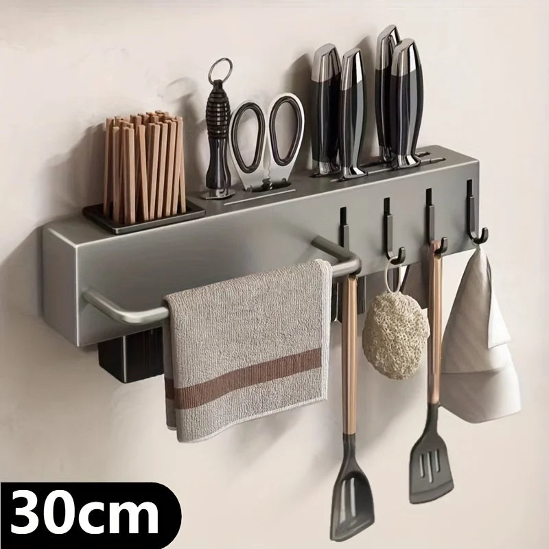 Wall Mounted Kitchen Organizer Carbon Steel No Drill Knife Rack Storage