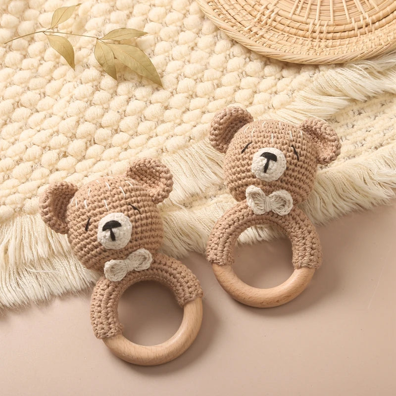 Crochet Bear Baby Rattle Teether Toy for 0 to 12 Months