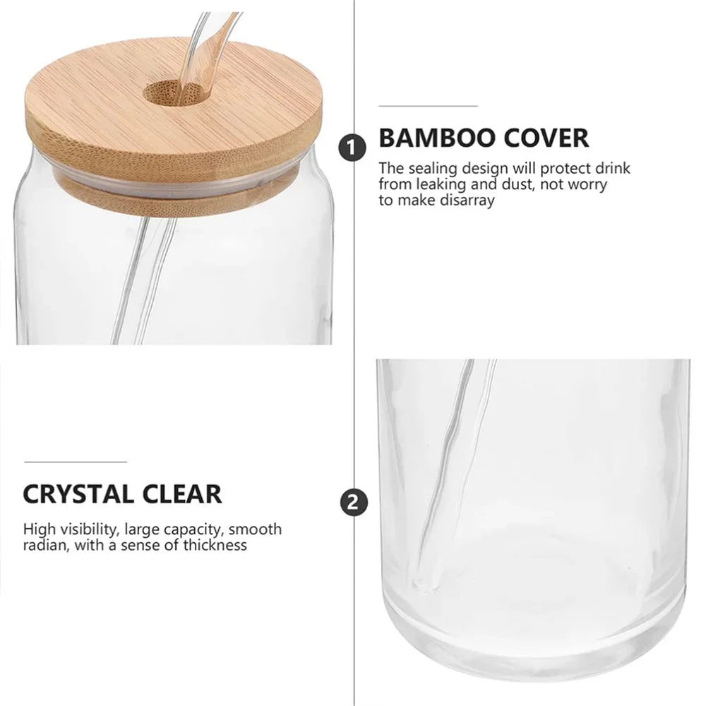 Glass Cup with Bamboo Lid and Straw 350ml 550ml