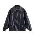 Women Faux Leather Zip Up Jacket Casual Long Sleeve PU Coat Streetwear