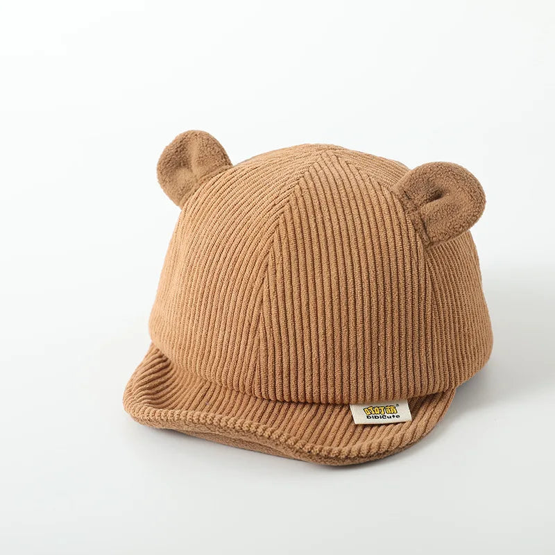 Corduroy Baby Bear Ear Hat Adjustable Toddler Baseball Cap