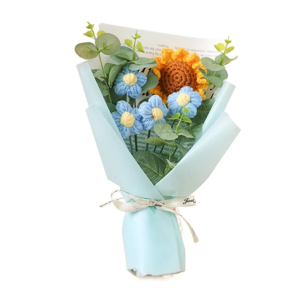 Handmade Crochet Flower Bouquet Sunflower Daisy Eternal Artificial Gift for Mother’s Day Birthday