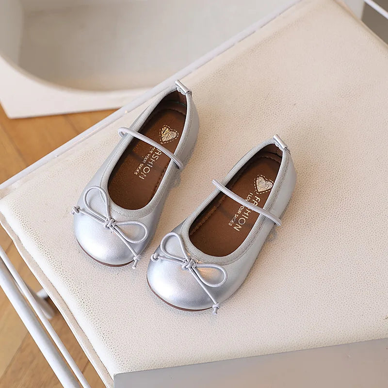 Girls PU Leather Oxford School Shoes Soft Toddler Flats Gold Silver