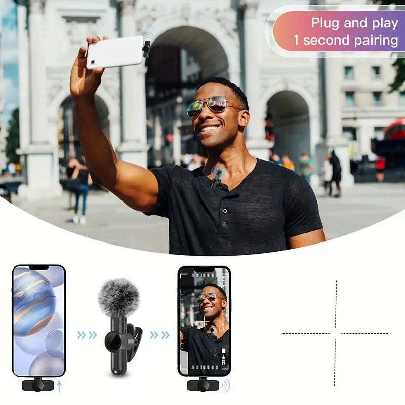 Wireless Lavalier Microphone Mini Clip On Mic for iPhone Android Audio Recording