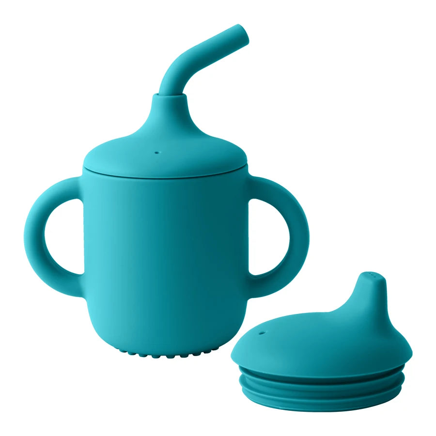 Baby Silicone Straw Cup Snack Container with Two Lids