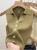Women Sleeveless Knitted Cardigan Solid Color Vest Sweater