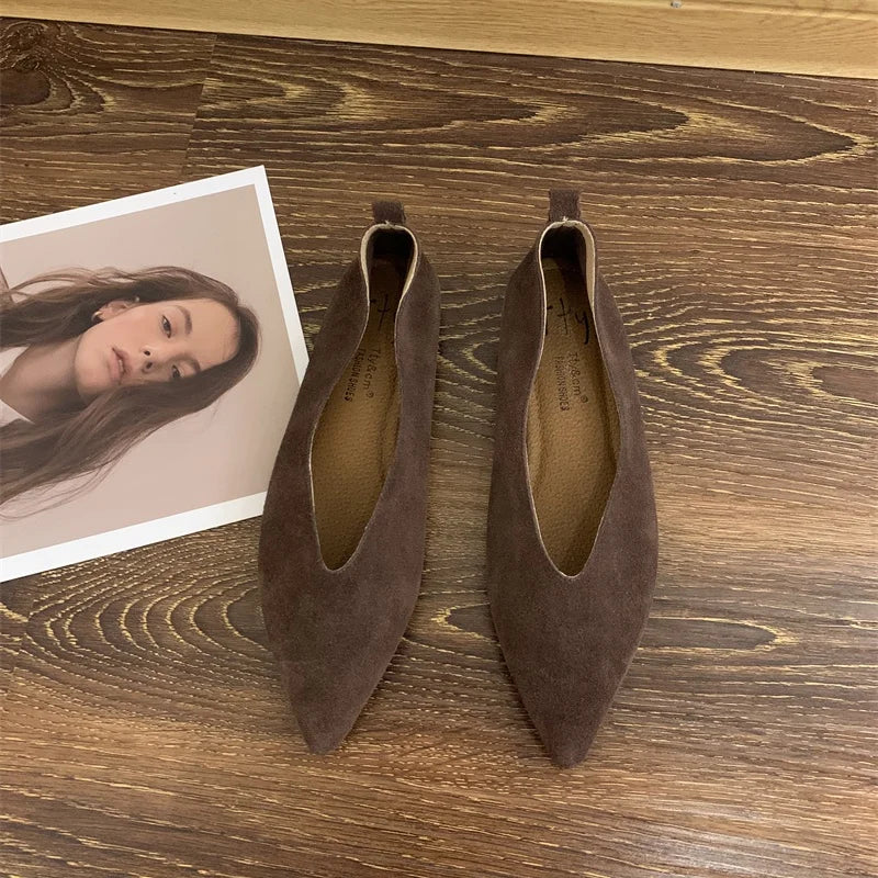 Women Square Toe Ballet Flats Soft Leather Comfortable Loafer Dress Shoes