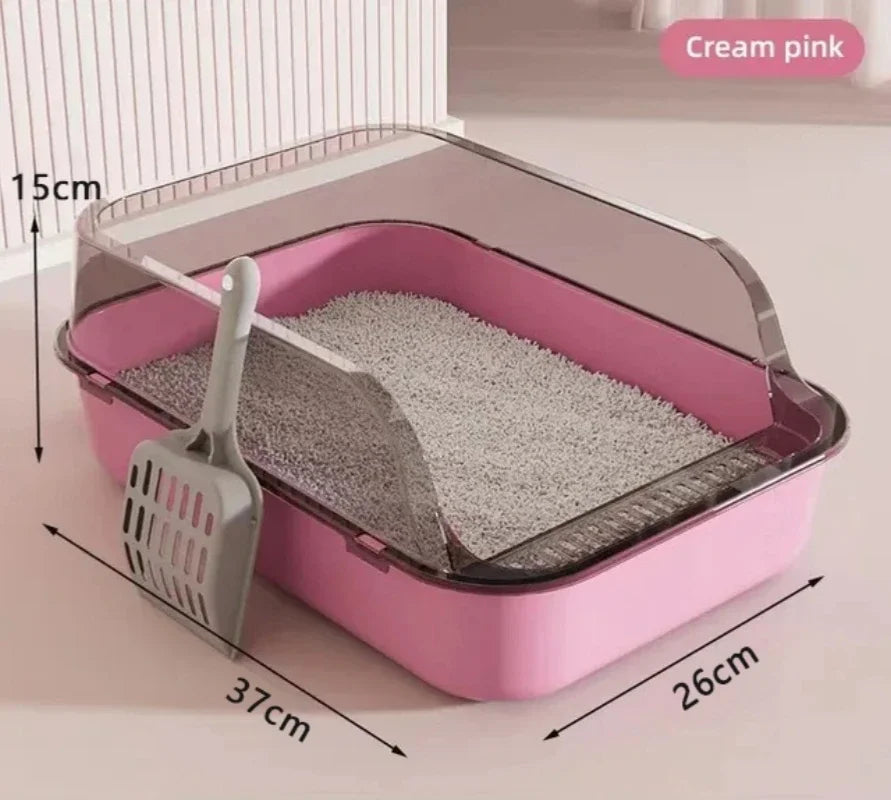 Semi Enclosed Cat Litter Box Splashproof Cat Toilet Tray