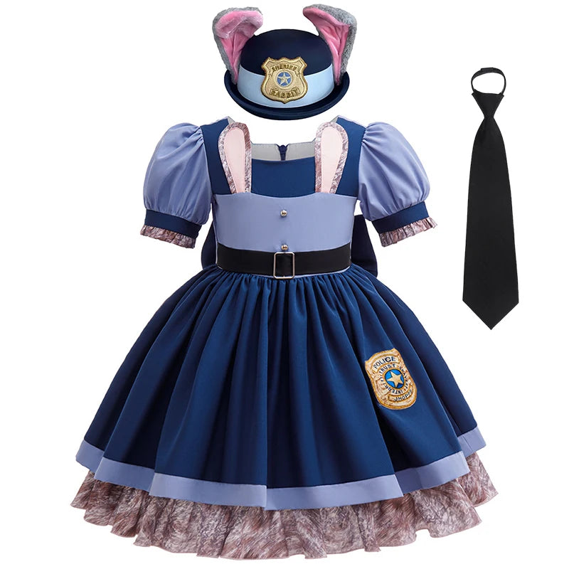 Girls Judy Bunny Police Officer Zootopia Cosplay Costume Dress with Accessories