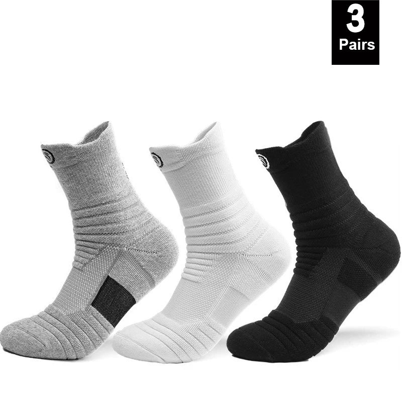 Men Compression Sports Socks High Elastic Breathable Basketball Cycling Running Tube Socks 1–3 Pairs