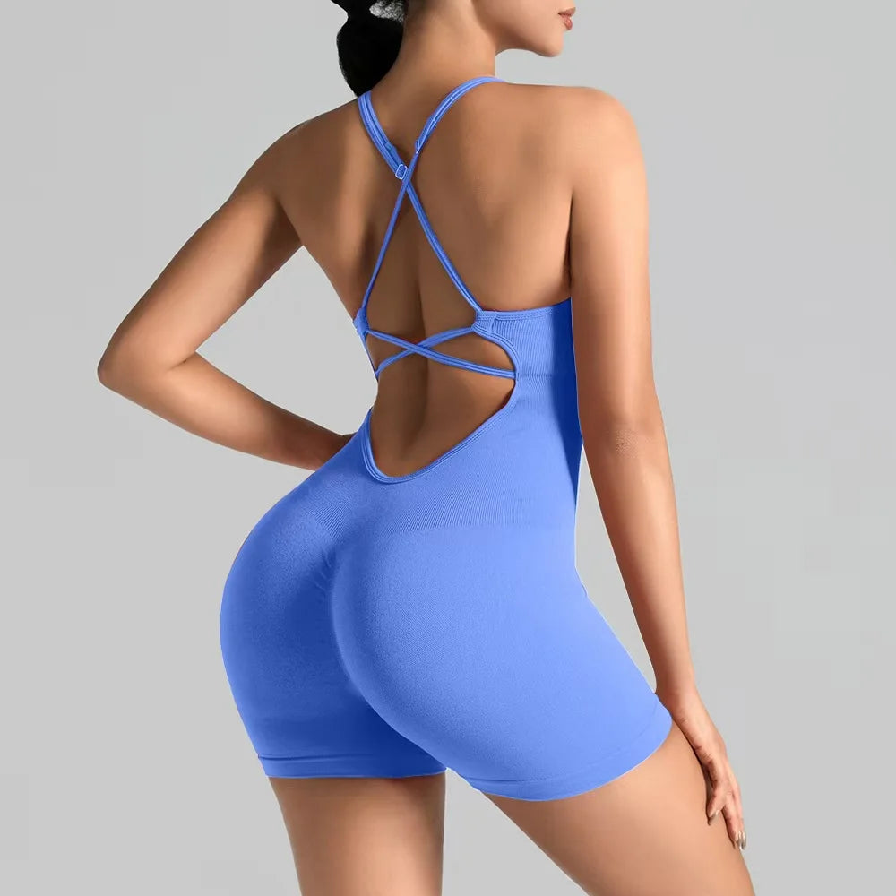 Women Seamless Yoga Jumpsuit Backless Workout Bodysuit Butt Lifting Gym Romper