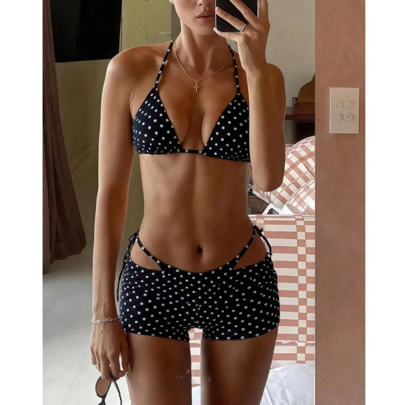 Women 3 Piece Polka Dot Bikini Set Brazilian Swimwear Beach Bathing Suit