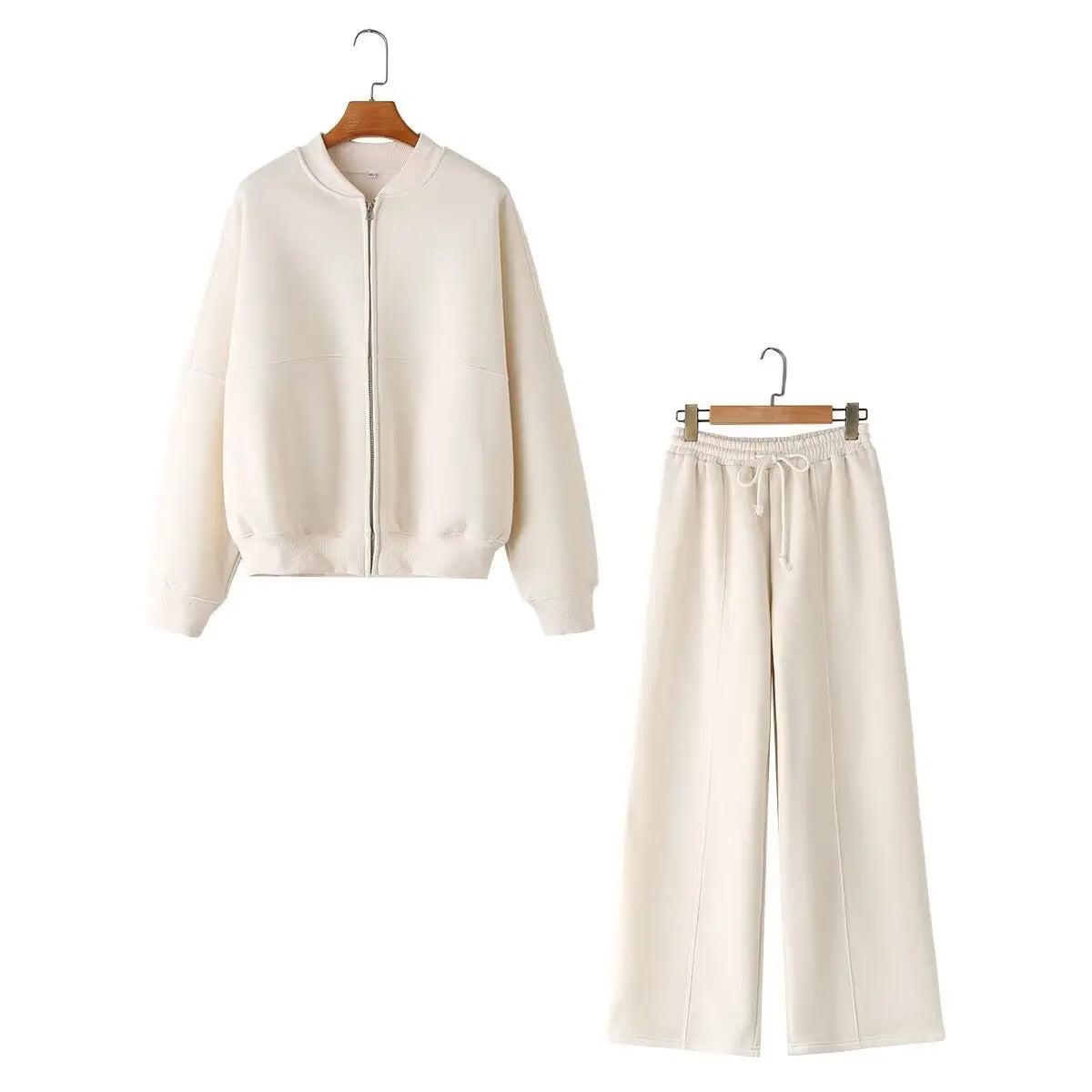 Women Retro 2 Piece Bomber Jacket and Wide Leg Pants Set