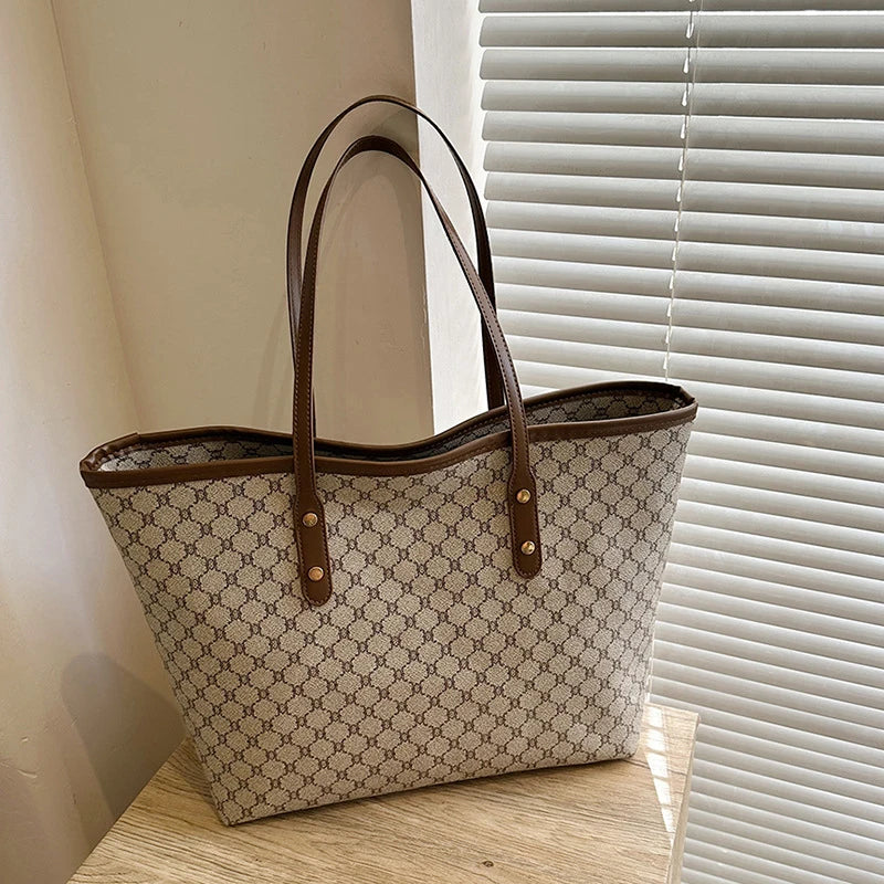 Women PU Leather Large Capacity Shoulder Tote Bag Casual Commuting Handbag
