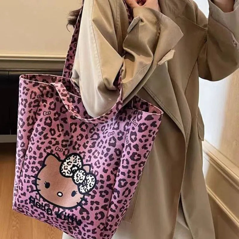 Hello Kitty Leopard Canvas Tote Messenger Bag