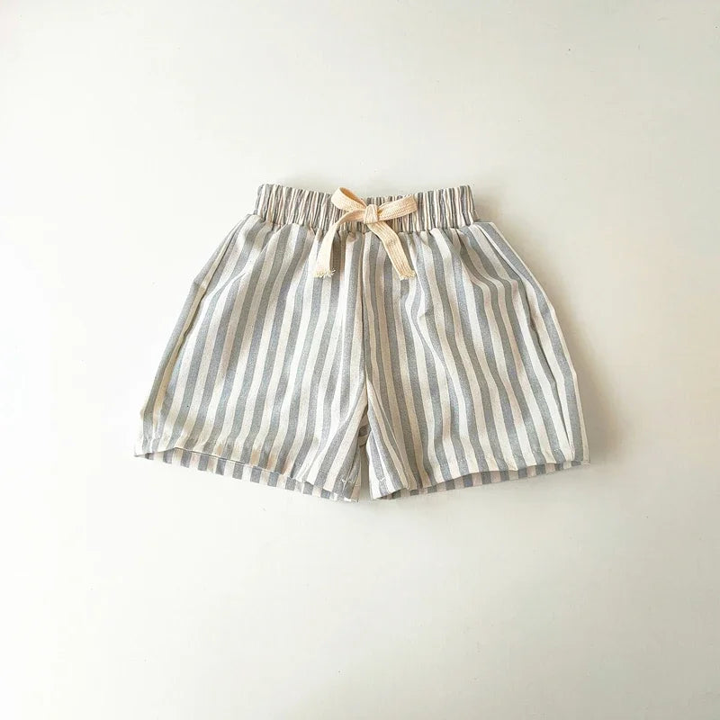 Kids Striped Linen Cotton Pants Vintage Loose Harem Trousers for Boys & Girls