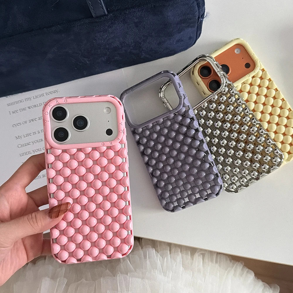 Electroplated Orange 3D Pearl Silicone iPhone Case