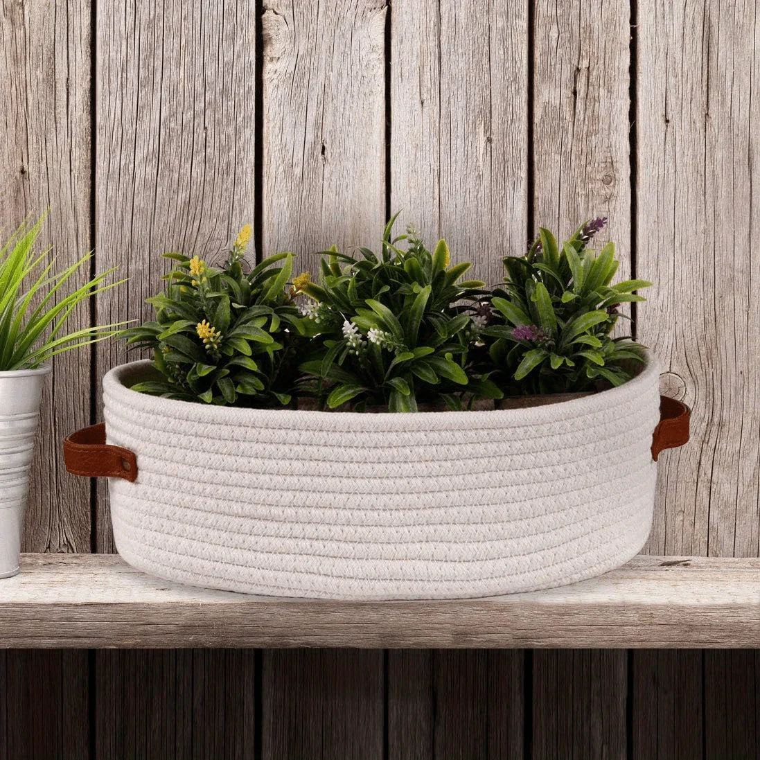 Oval Woven Storage Basket Bathroom Desktop Organizer