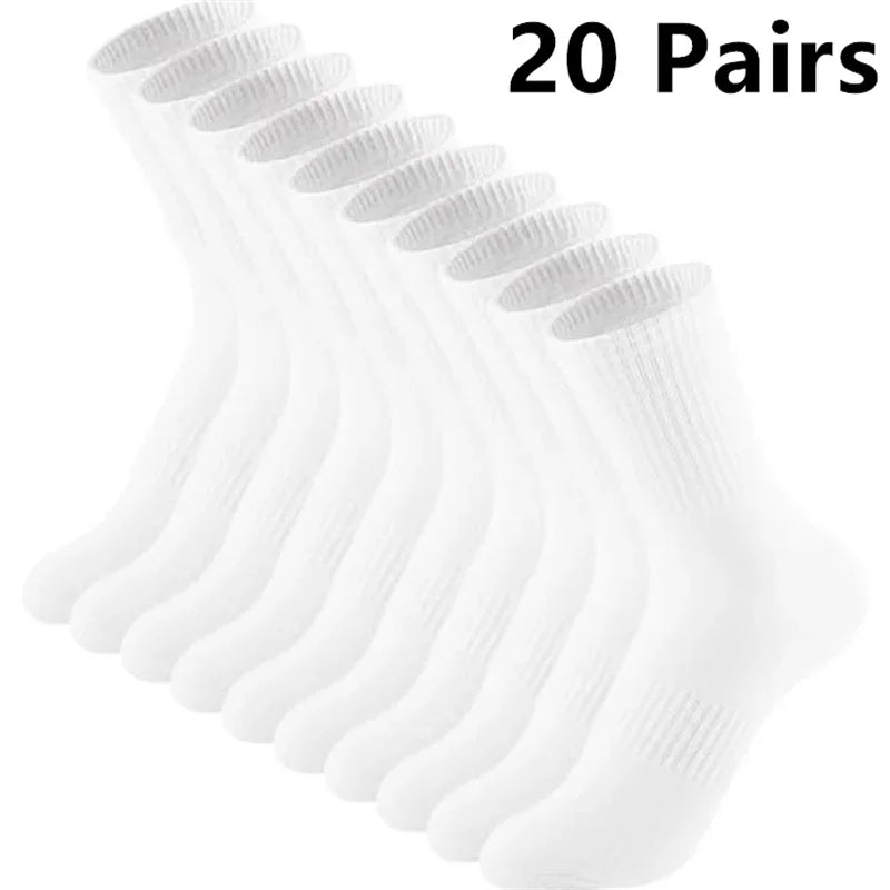 Men Cotton White Sports Socks Breathable Long Tube Socks Multi Pairs Big Size