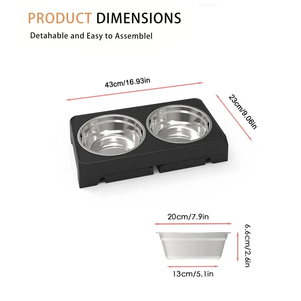 Elevated Dog Bowl Stand Double Stainless Steel Feeder Food Water Station