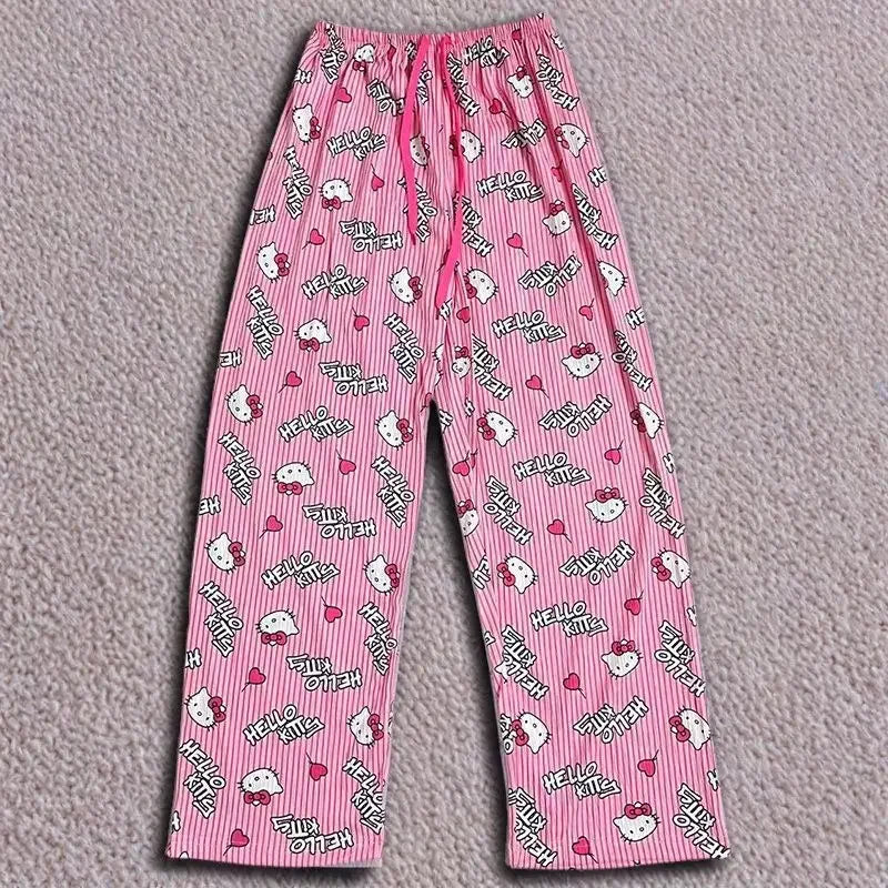 Women’s Cute Cat Cartoon Pajama Pants Y2K Kawaii Loose Casual Home Trousers