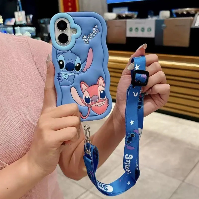 Cute 3D Stitch Shoulder Strap Silicone iPhone Case