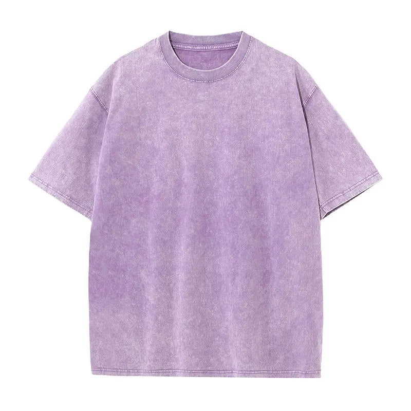 Men Oversized Washed Cotton Vintage T Shirt Loose Fit Short Sleeve Basic Tee