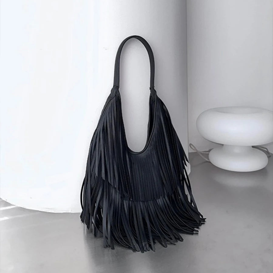 Tassel Shoulder Tote Bag for Women Soft PU Leather Handbag