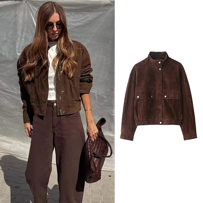 Women Loose Fit Autumn Jacket Big Pocket Warm Street Chic Fashion Coat