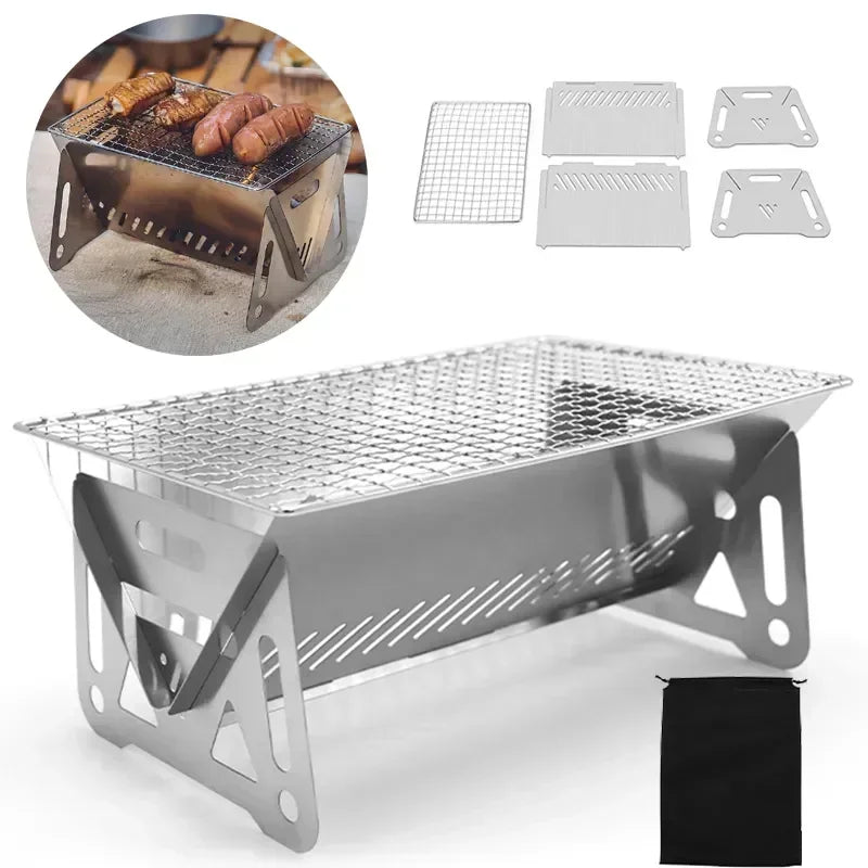 Portable Folding Stainless Steel BBQ Grill Mini Camping Charcoal Stove with Storage Bag
