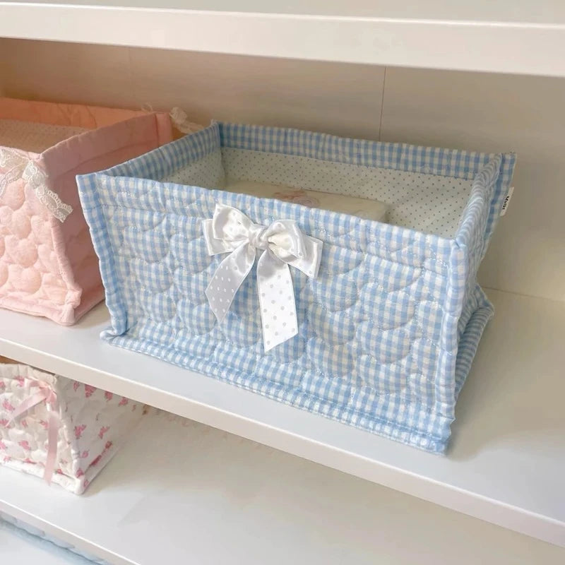 Lace Flower Quilted Square Storage Basket Desktop Organizer Home Decor Basket