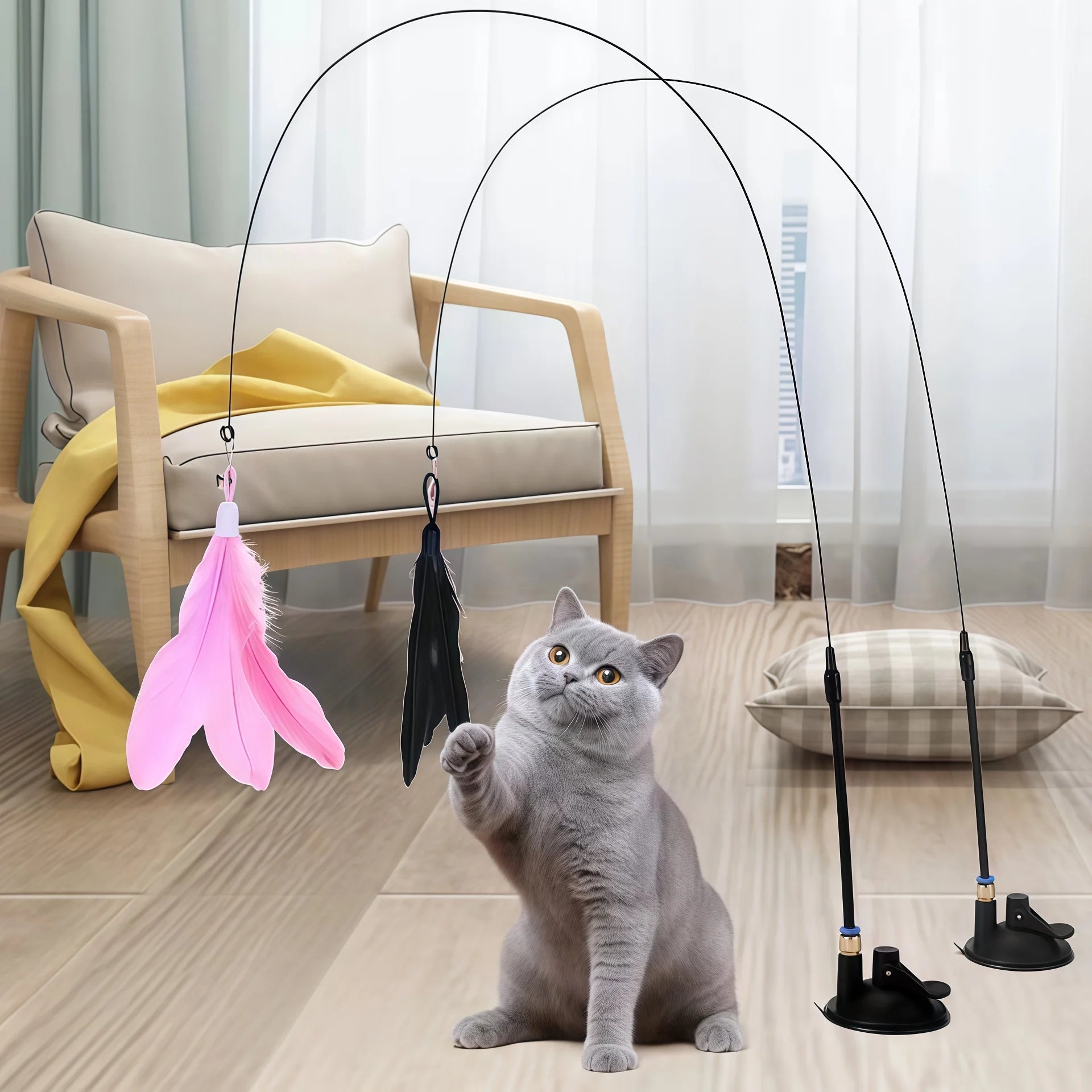Cat Feather Teaser Toy with Bell and Suction Cup