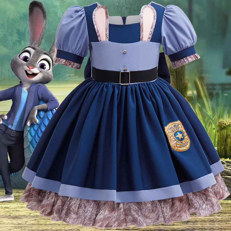 Girls Judy Bunny Police Officer Zootopia Cosplay Costume Dress with Accessories
