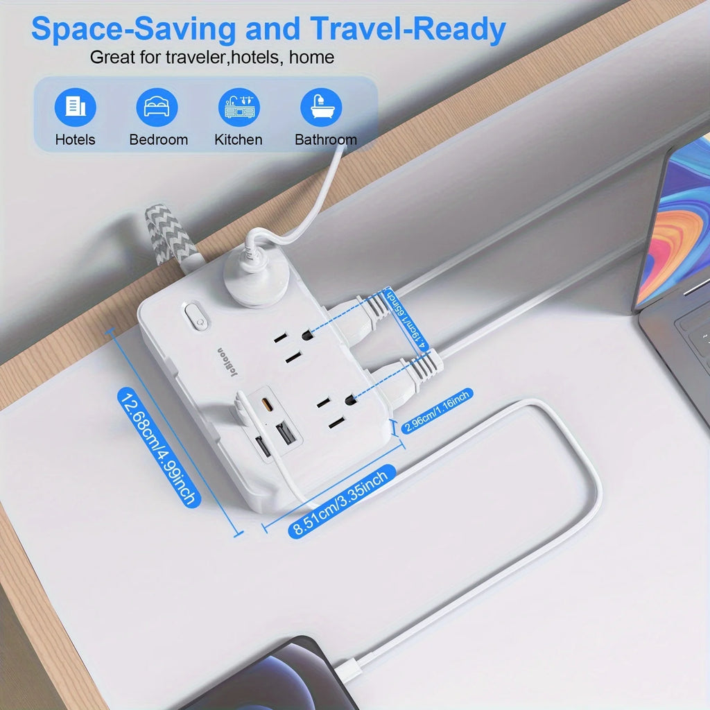 US Plug Power Strip with USB C Braided Extension Cord Smart Home Socket