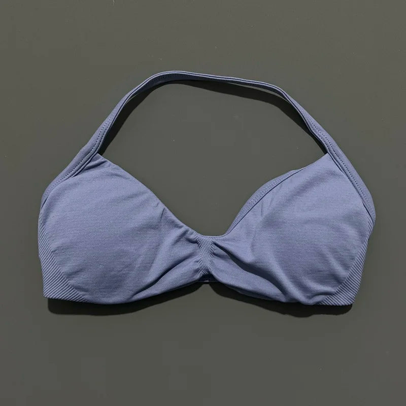 Seamless Strappy Sports Bra Halter Gym Top Women High Support Yoga Tank
